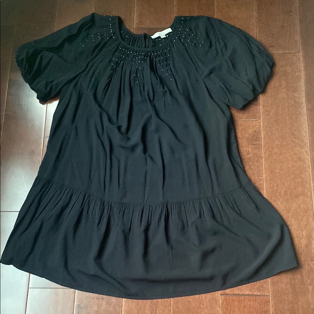 LOFT Elegant Black Blouse with Gathered Details